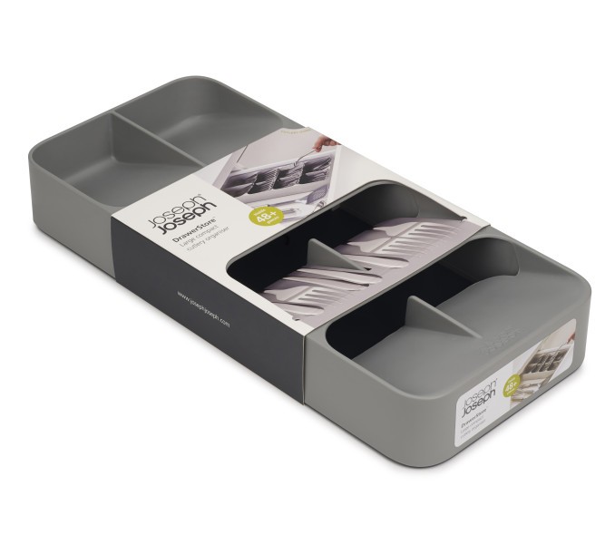 DrawerStore Large Compact Cutlery Organiser - Grey - Joseph Joseph