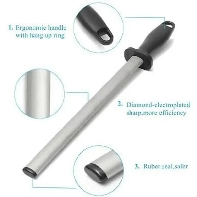 15-Inch Diamond Carbon Steel Knife Sharpener Rod