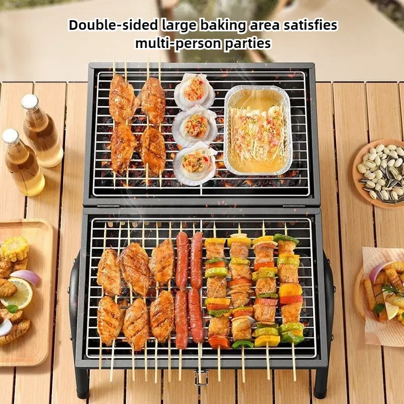 6Pcsbarbecue Grill Household Grill Portable Outdoor Camping Non-Smoking Barbecue Grill Barbecue Grill