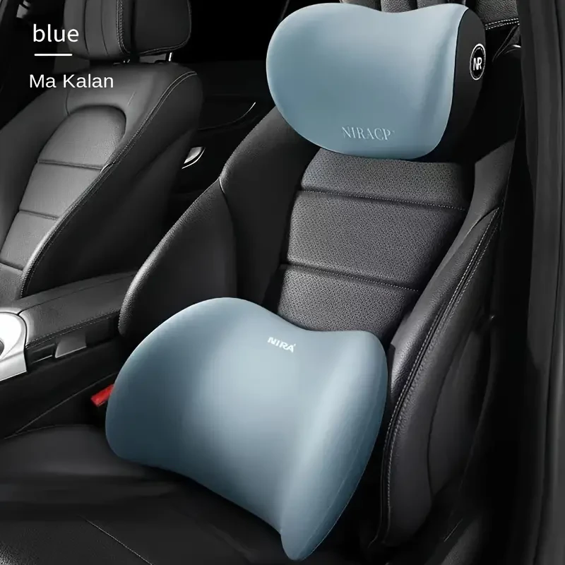 Car Headrest & Lumbar Support Pillow Set - Memory Foam Cushion