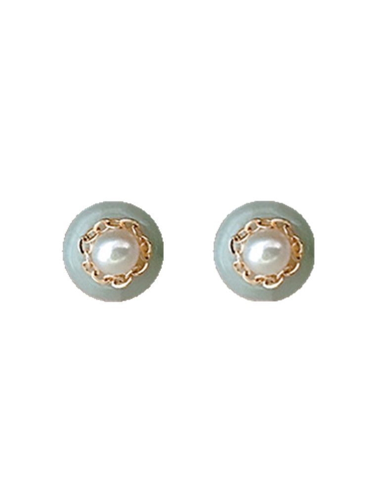 Natural Chalcedony National Temperamental Pearl Stud Earrings