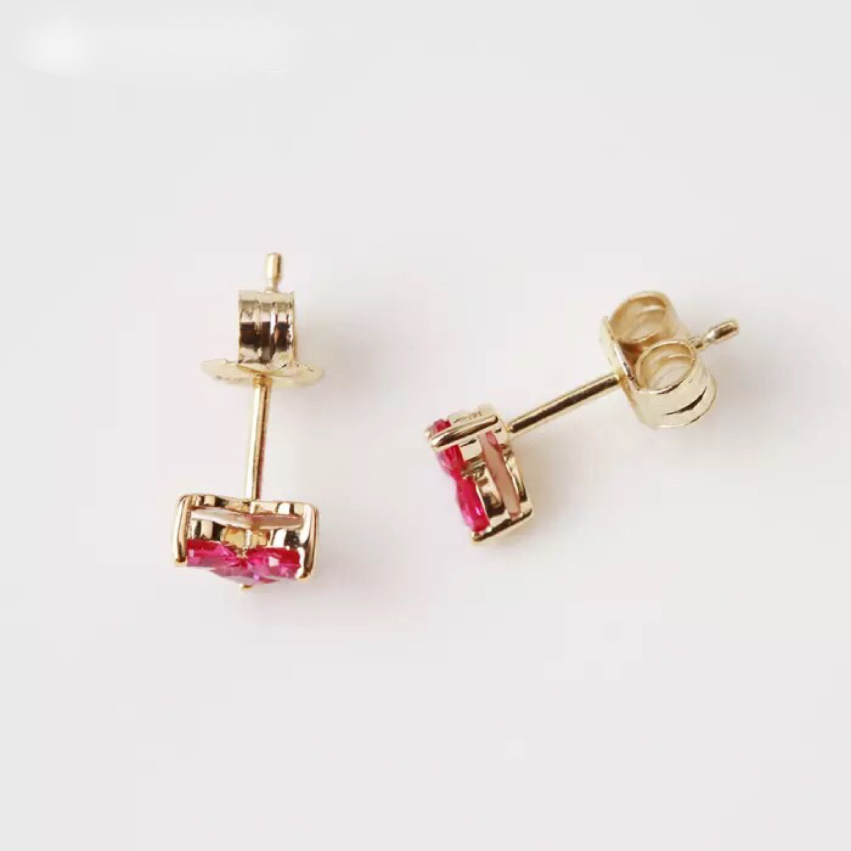 Silver Ruby Love Heart Stud Earrings Women's Heart