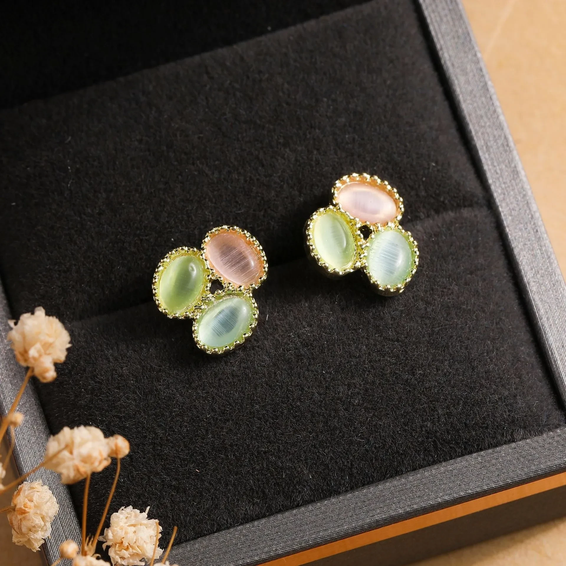 Three Colors Opal Earrings 925 Silver Stud Earrings