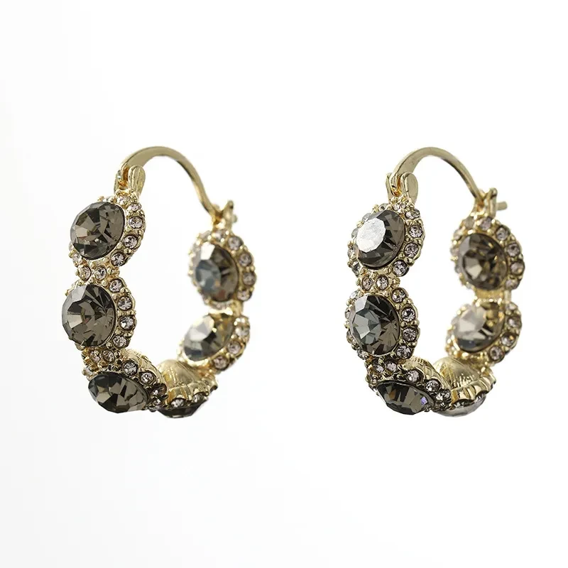 High-grade Gray Diamond Ring Ear Clip Earrings For Women