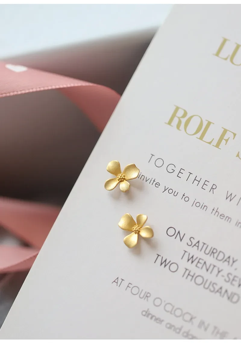 S999 Sterling Silver Gold Flower Stud Earrings