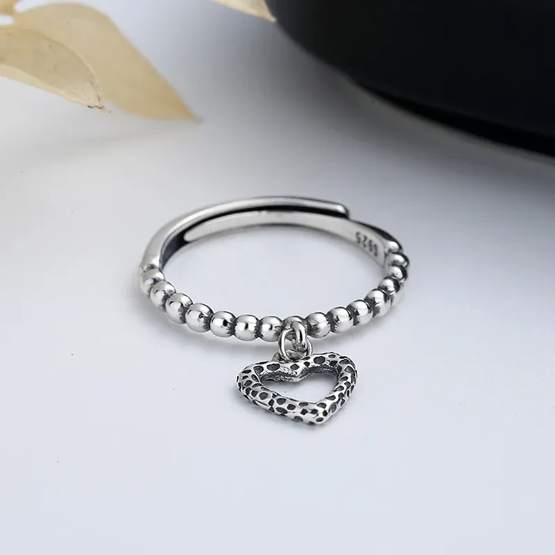 Sterling Silver Love Heart Pendant Ring