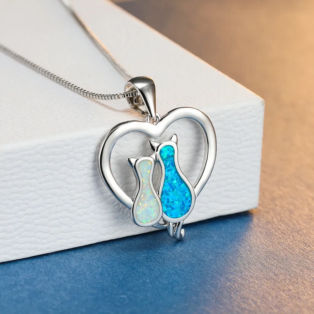 Japanese Cute Cat Opal Pendant Necklace