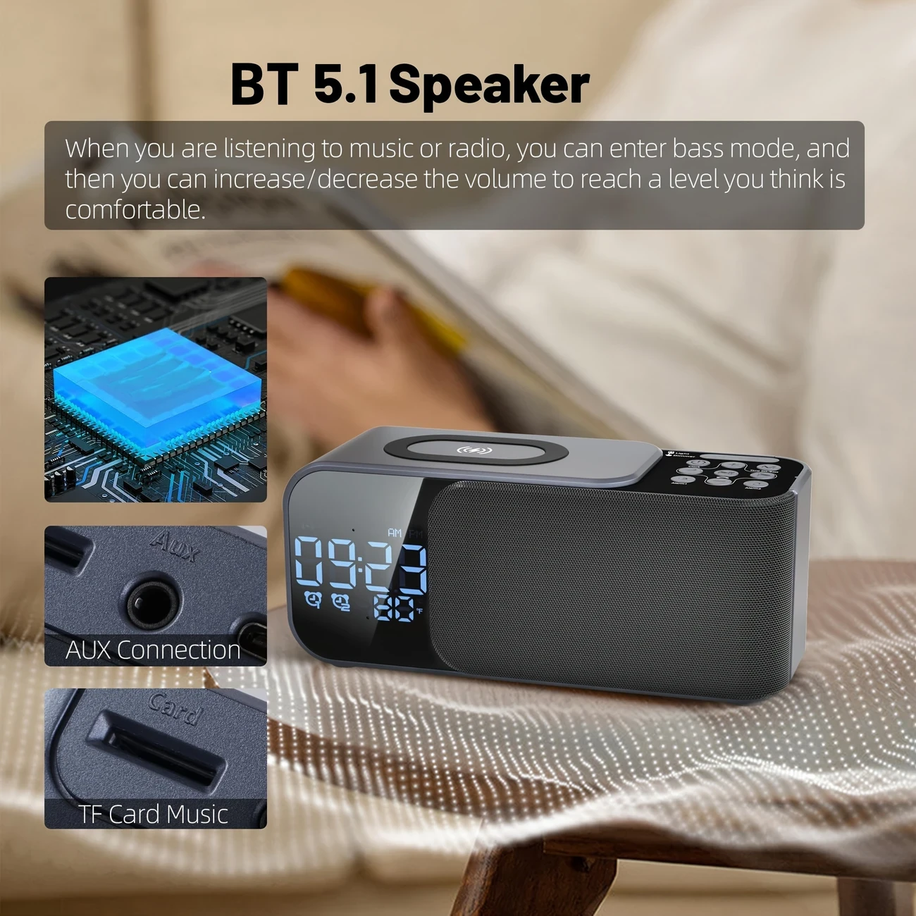 Wireless Charging Alarm Clock Radio