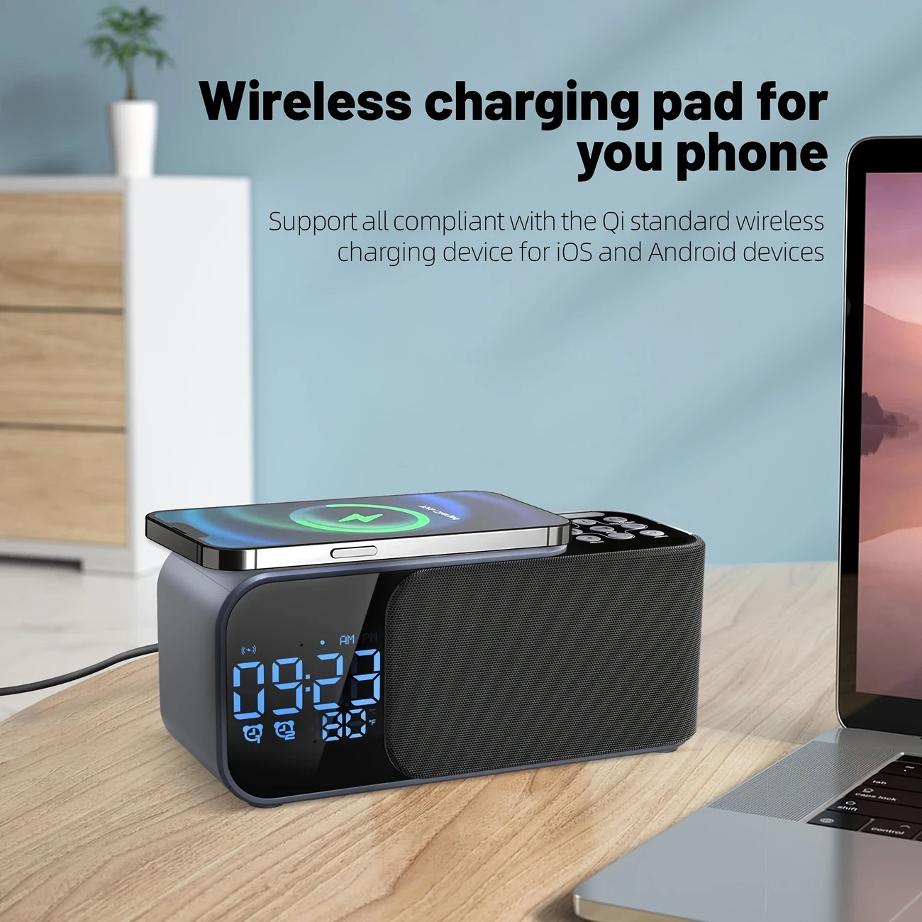 Wireless Charging Alarm Clock Radio