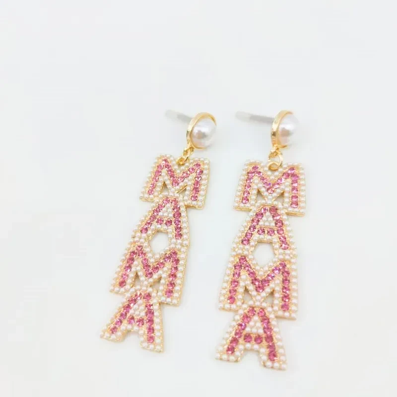 Mother's Day Creative Letters Alloy Ornament Pearl Earrings