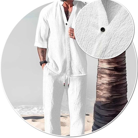 Men's Loose Casual Solid Color Half Sleeve Shirt Trousers Set