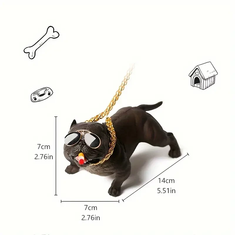 Cool Bulldog Boss Car Ornament with Golden Chain & Glasses - Stylish Resin Dog Figurine for Dashboard