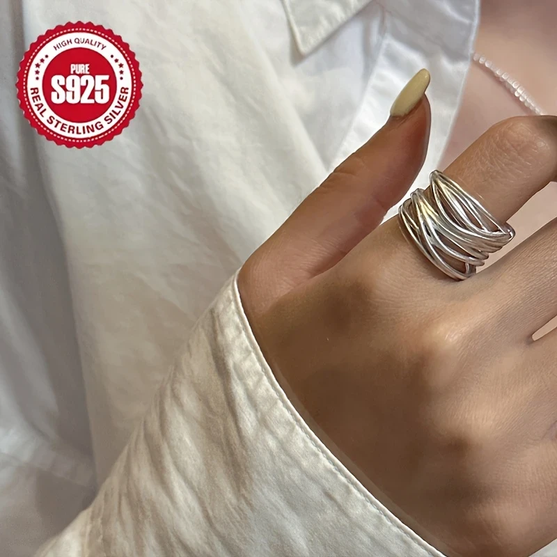 Luxury 925 Sterling Silver Matte Wide Band Cuff Ring | Adjustable Open Design | Elegant Anti-Tarnish Jewelry for Daily Wear & Gifting