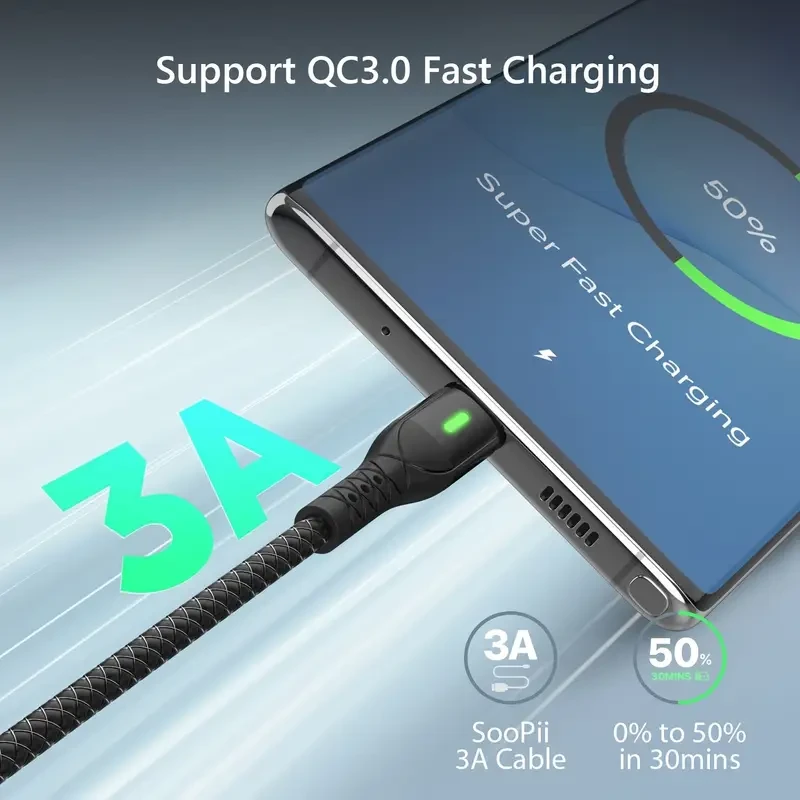 2-Pack SooPii USB A to C Cable with LED Indicator