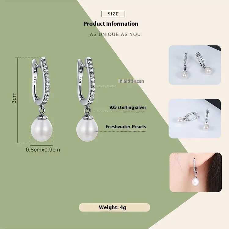 Rhinestone Pearl Personalized Sterling Silver S925 Fashion Stud Earrings For Women