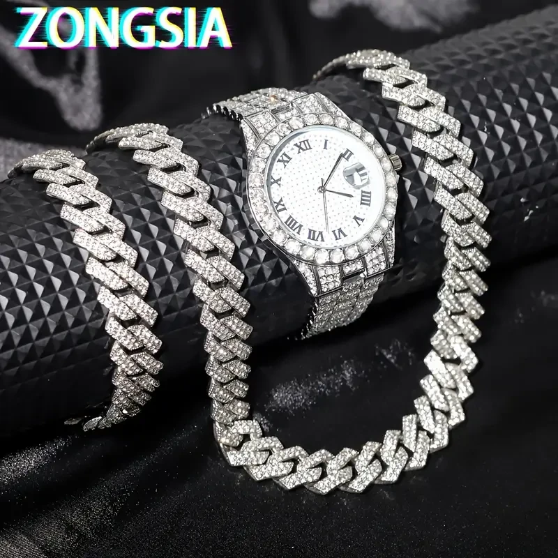 Hip-Hop Watch Luxury Set with Bracelet And Necklace