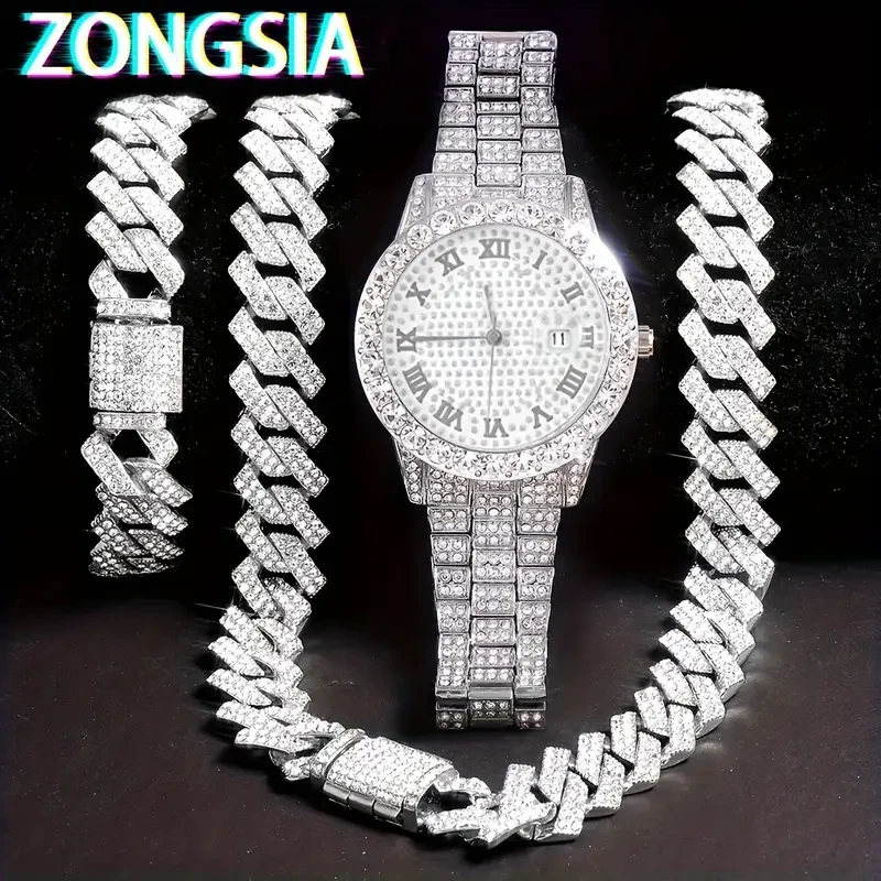 Hip-Hop Watch Luxury Set with Bracelet And Necklace