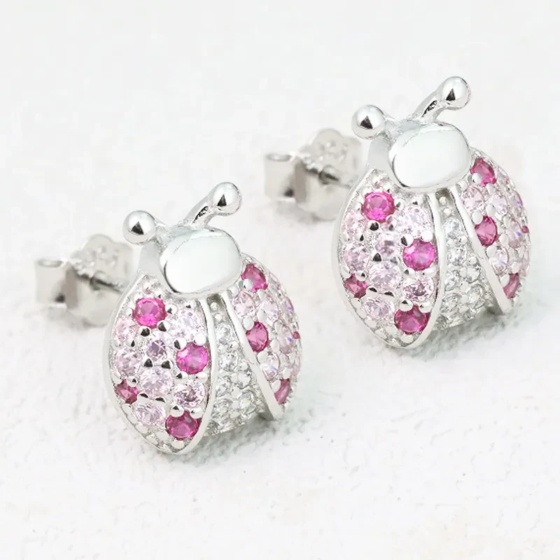 White Copper LADYBIRD Earrings Anti-allergy Girls