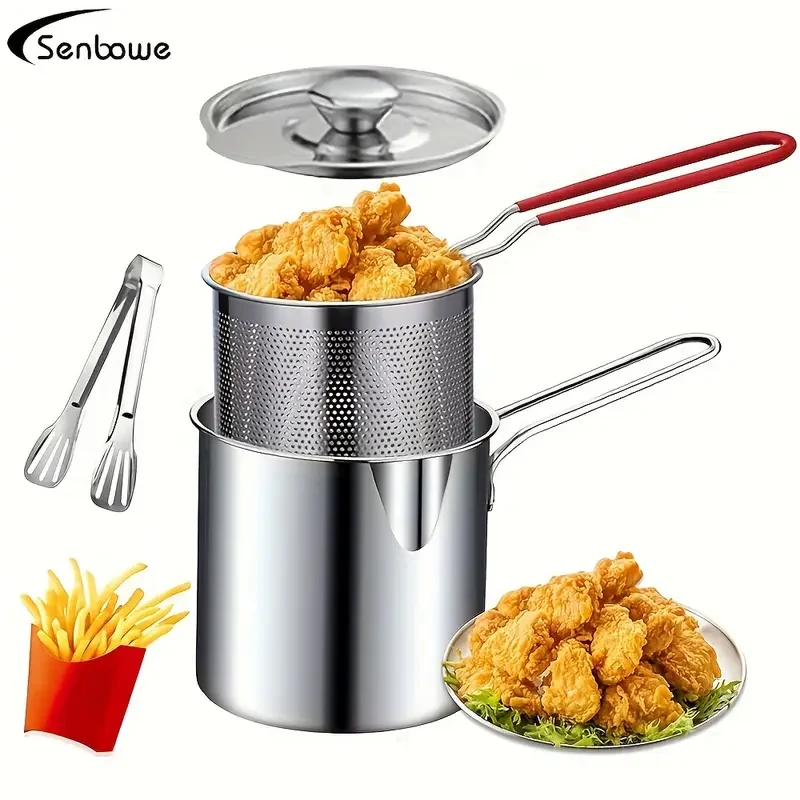 SENBOWE Stainless Steel Deep Fryer with Perforated Basket