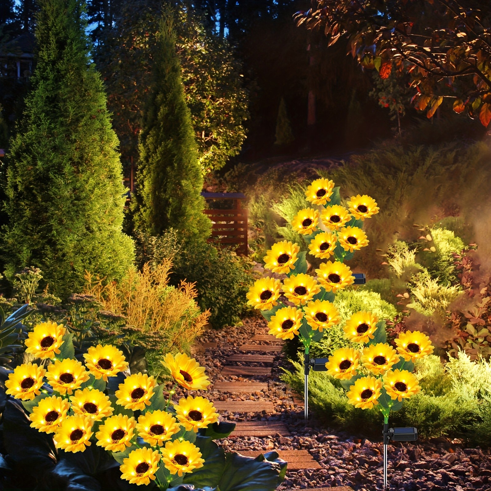 Solar-Powered Sunflower Garden Stakes  2 Packs of 6 LED Sunflower Lights for Outdoor Decorations