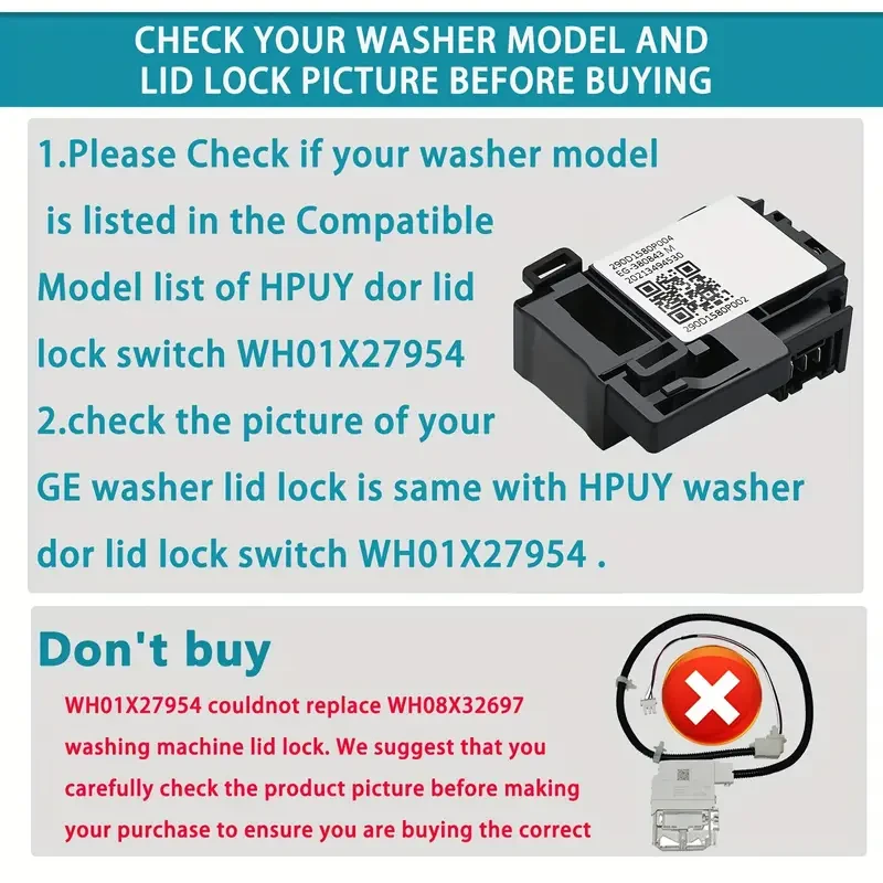 WH01X27954 Washer Lid Lock Switch Compatible With GE Washer Lid Lock Switch And Hotpoint Top Load Washer Lid Lock Replace 290D1580P004 290D1580P001 290D1580P002 EG-380843M WH01X26114 WH01X24114