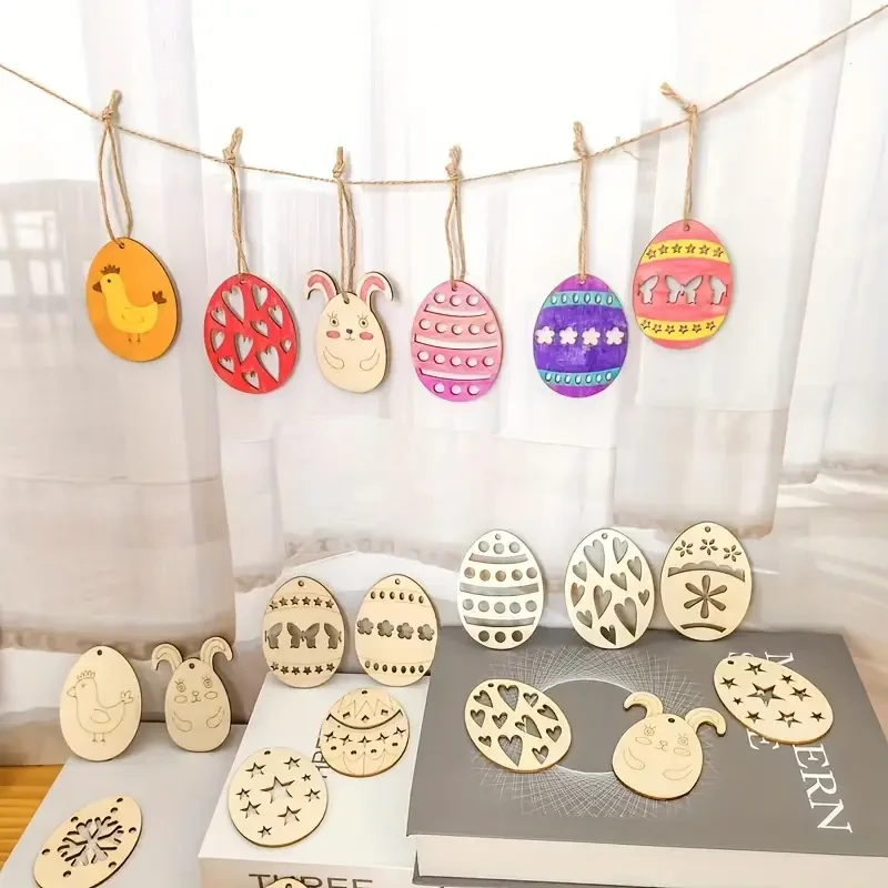 10pcs Rustic Wooden Easter Eggs with Matching Rope