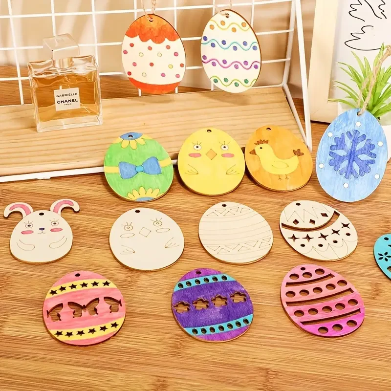 10pcs Rustic Wooden Easter Eggs with Matching Rope