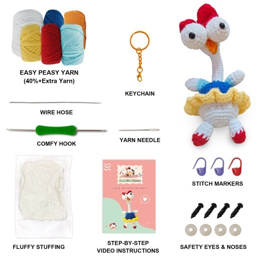 Kawaii Big-eyed Gurgy Chicken Doll Crochet Woven Material Kit