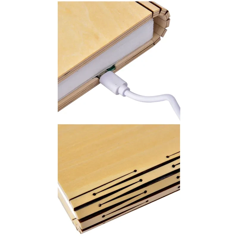LED Night Light Folding Book Light USB Port Rechargeable Wooden Magnet Lamp