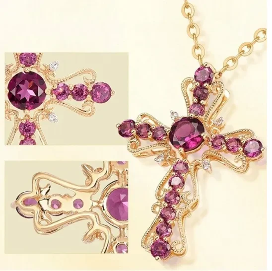 Garnet Cross Pendant With Colored Gemstones