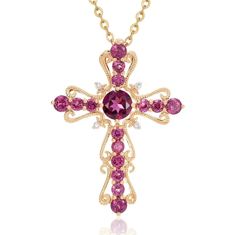 Garnet Cross Pendant With Colored Gemstones