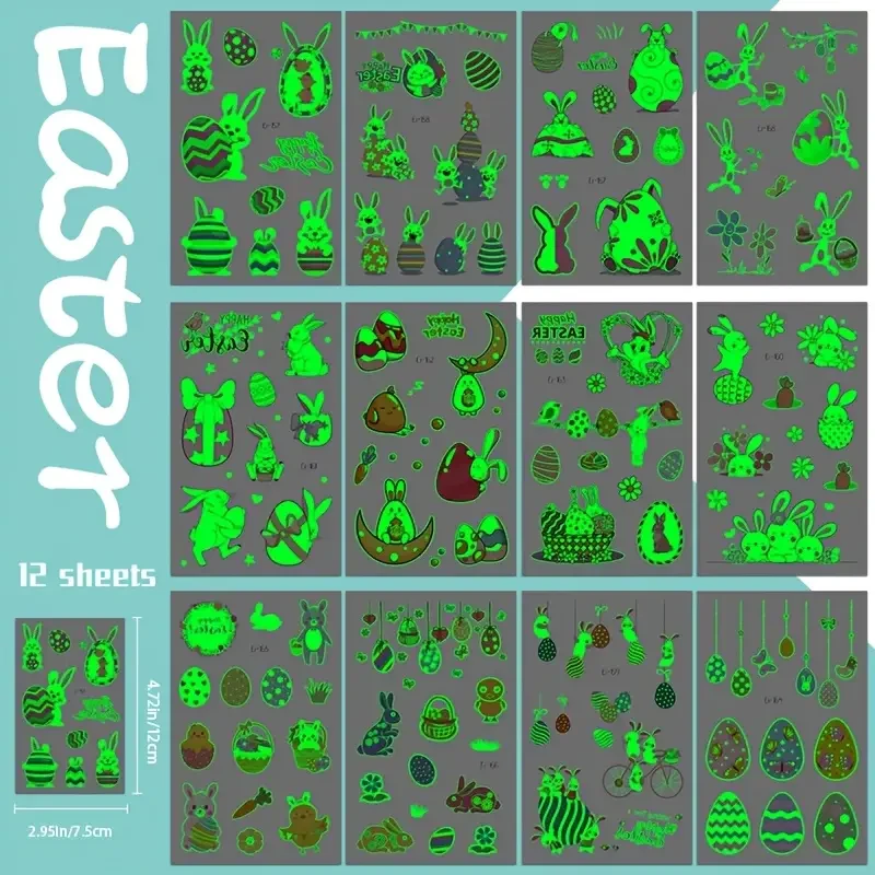 Sheets Glow-in-the-Dark Easter Temporary Tattoo Stickers