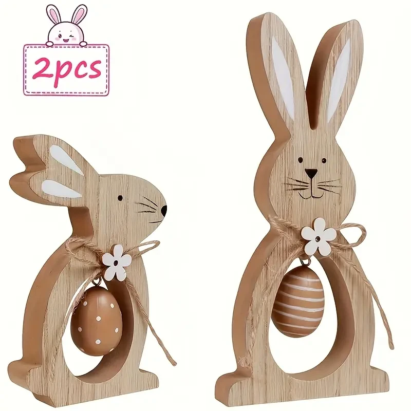 wooden bunny, egg, and flower-themed party centerpiece