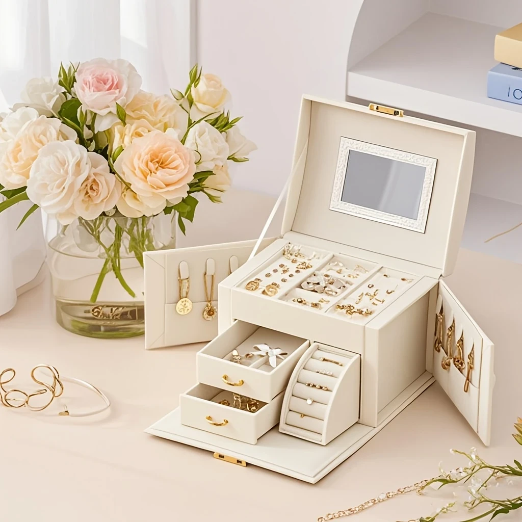 Elegant and Functional Portable Jewelry Organizer with Mirror