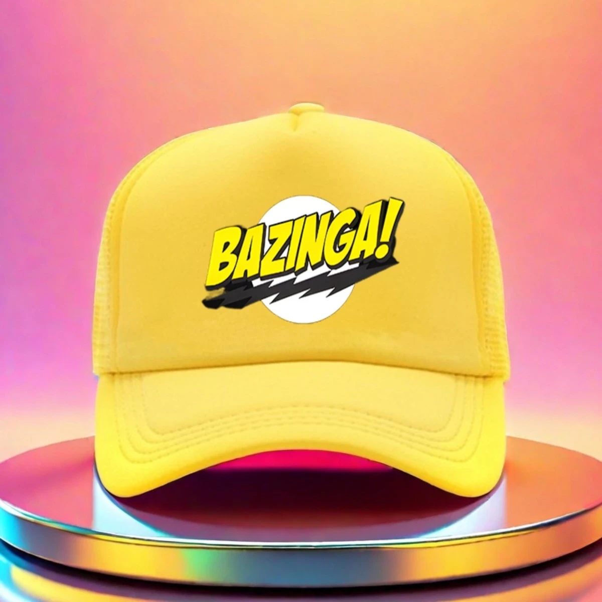 1pc Adjustable Golf Baseball Cap with Bold BAZINGA! Graphic Print  Black Textile Material Hat for Hiking, Running, and Casual Wear
