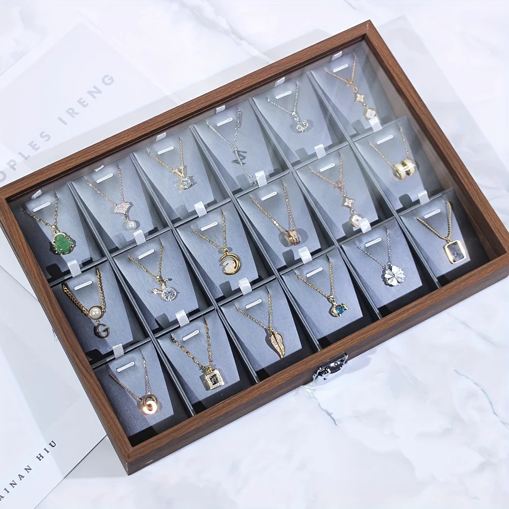 Vintage Wooden Jewelry Box with 18 Compartments