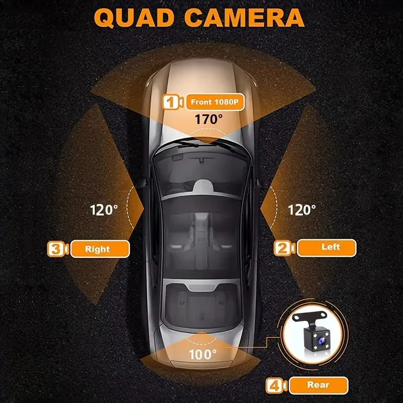 ZKCAMSPY FHD 1080P Night Vision 4 Channel Car Dash Cam