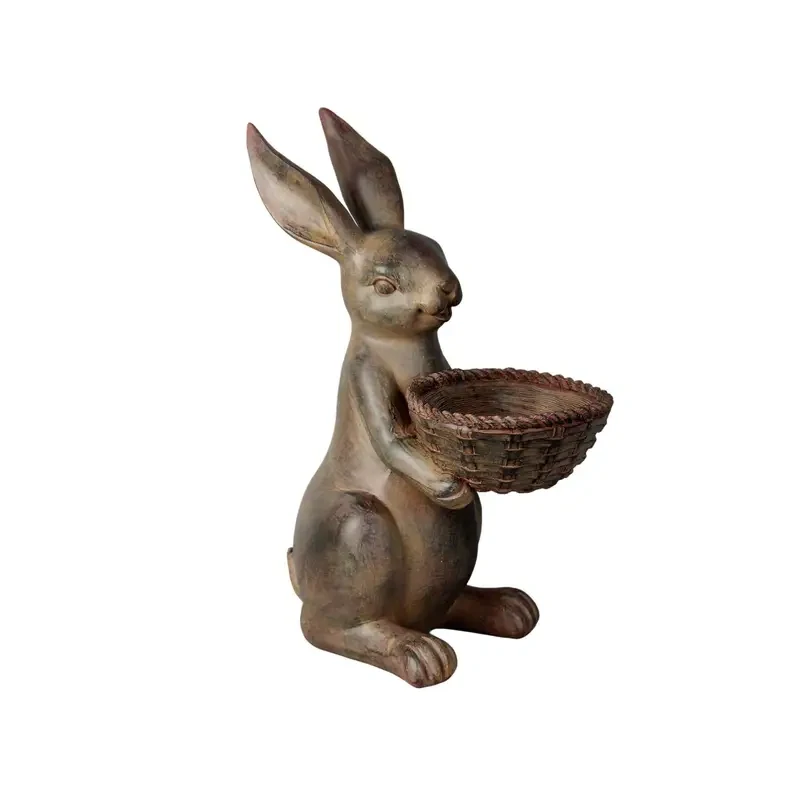 Charming Chocolate Bunny Garden Statue with Pot