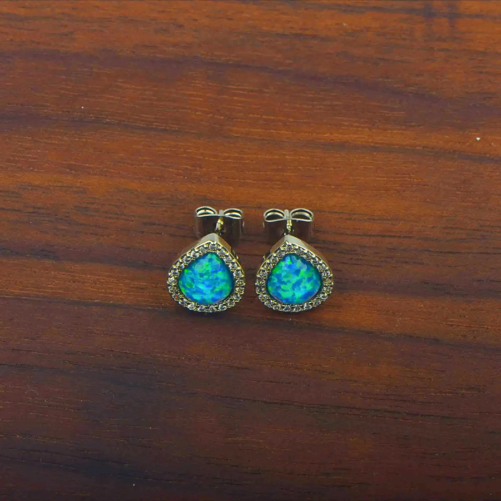 Drop Shape Blue Opal Earrings