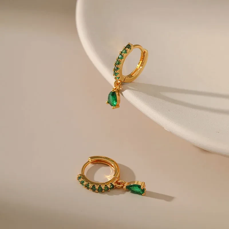 Copper Plating 18K Real Gold Vintage Circle Earrings Emerald
