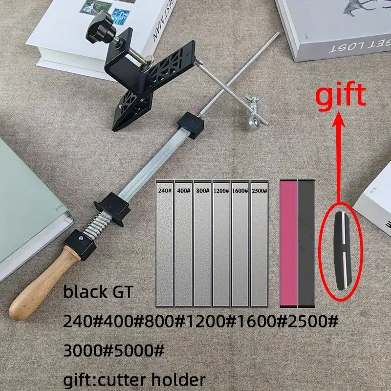 Black GT Kitchen Tool Accessories Fixed Angle Sharpener with Fine Sharpening Stone