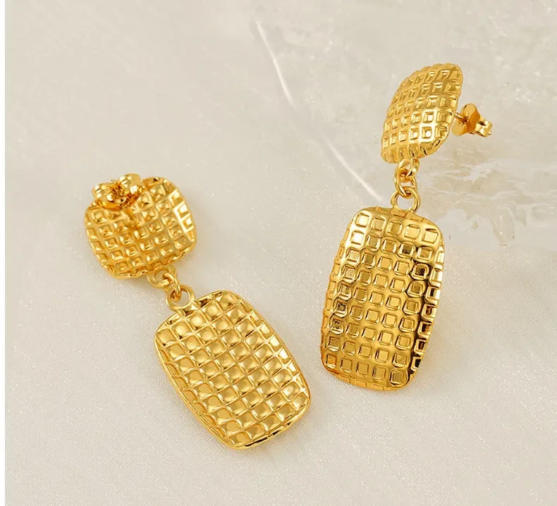 Women's Stainless Steel Square Textile Stud Earrings Retro