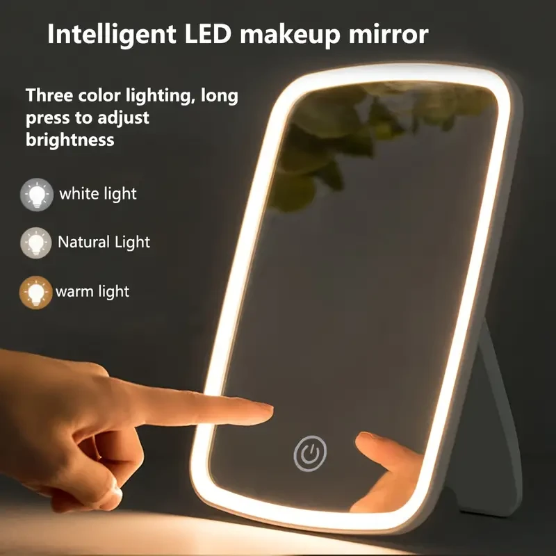 LED Makeup Mirror with Touch Sensor - 3 Color Modes, Portable & Rechargeable