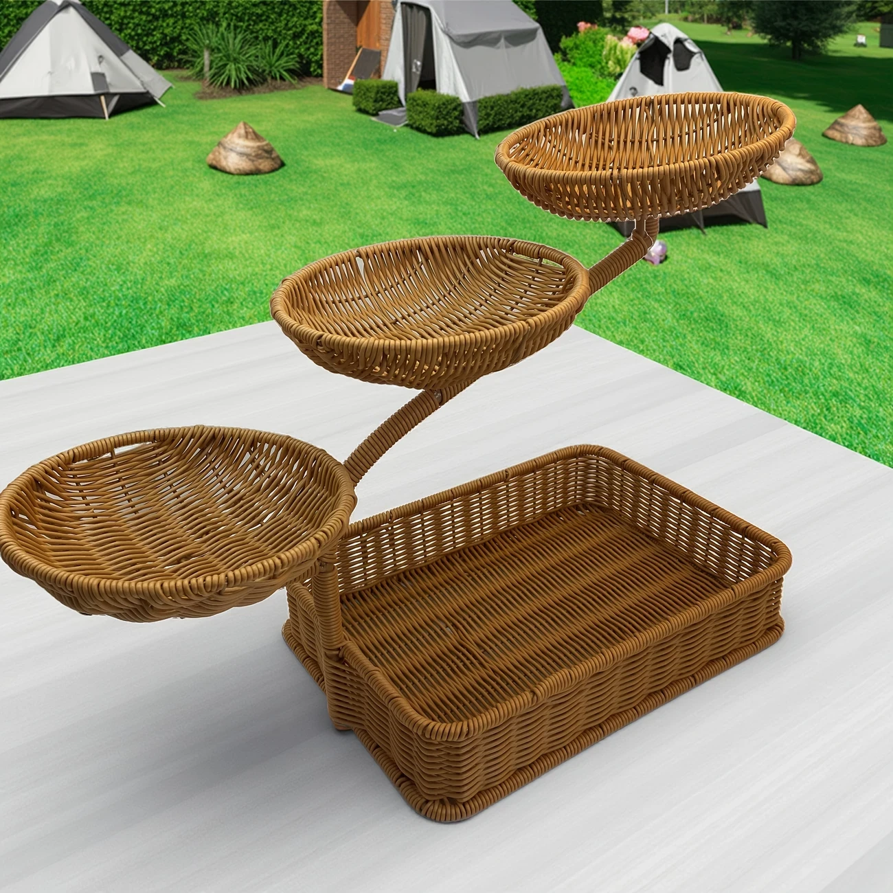 Handcrafted Rattan-Style Multi-Tier Serving Tray