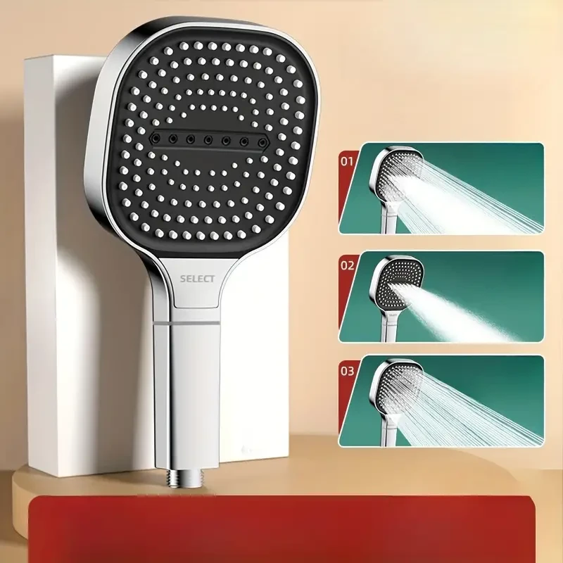 High Pressure Water Massage Shower Head with Filter - Wall-Mounted, Square Design