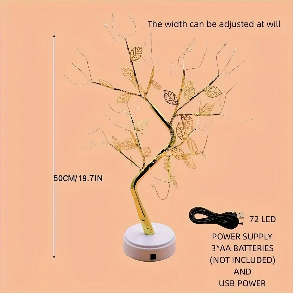 1pc Golden Leaf Tree Lamp, USB or Battery Powered, 72 LED Copper String Lights, Touch Switch, Dual Mode/Constant Light/Flashing, Modern Home Decor, Christmas, Valentine's, Fashionable Room Decor Table Lamp