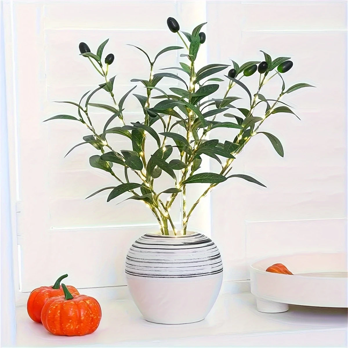 1pc LED Faux Olive Branch Tree Light With Metallic Wire, Battery-Powered Decorative Lamp For Home, Switch Control, Multi-color, Great For Birthdays And Holiday Decor, Lighting And Decor Accessory