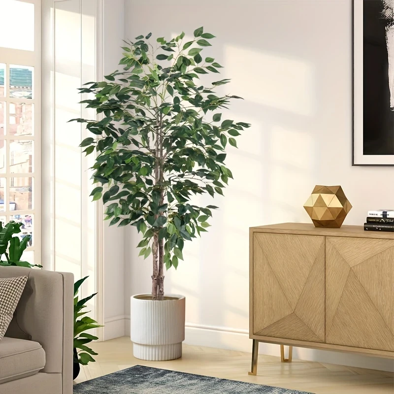 1pc Artificial Ficus Tree - Realistic Trunk, Decor for Wedding, Engagement, Housewarming, Anniversary, New Year, Christmas, Halloween, Thanksgiving - Floor Standing, No Container Included, Artificial Tree for Home Decor