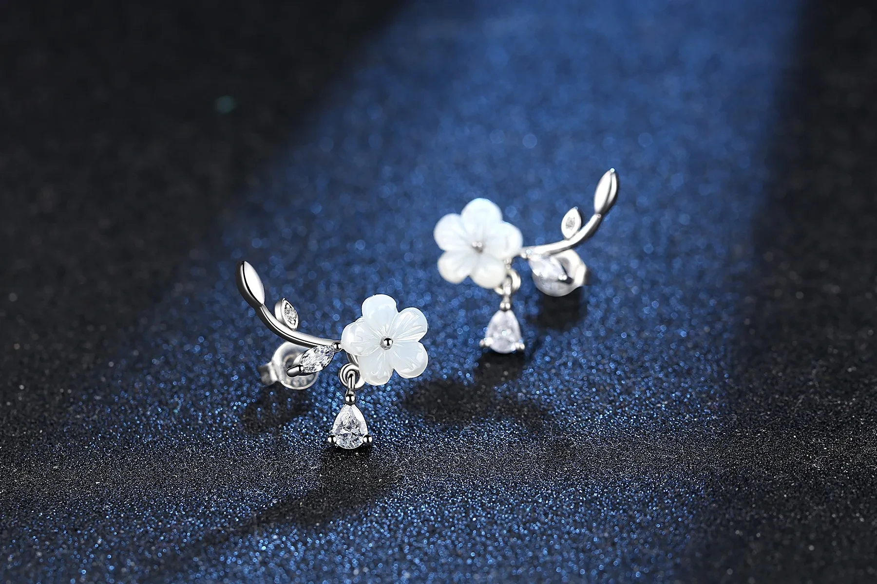 Natural Shell Hand Carved Flower Silver-plated Ear Studs