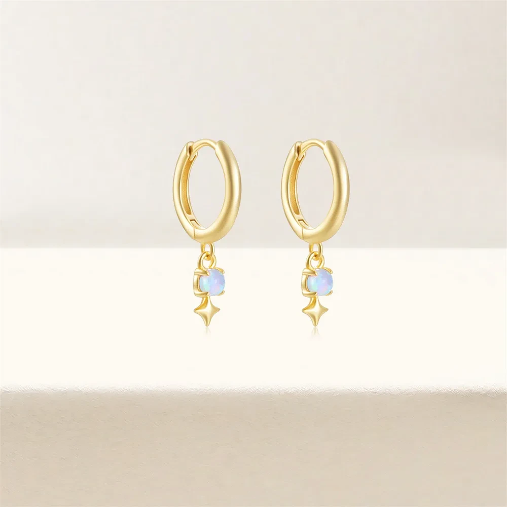 S925 Sterling Silver Diamond Embedded Star Opal Ear Clip